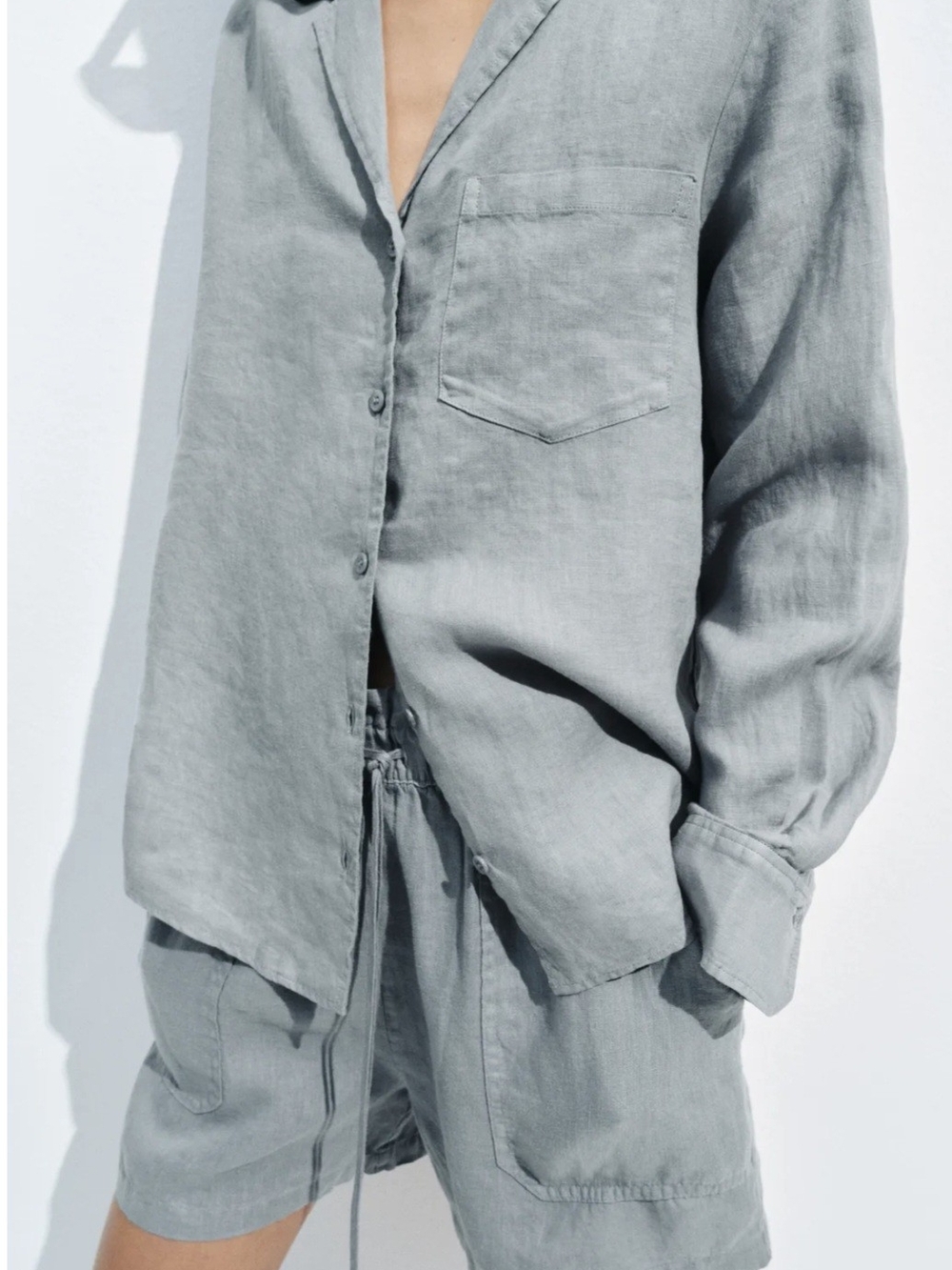 100% Linen Shirt And Shorts Set - Picture 2 of 5
